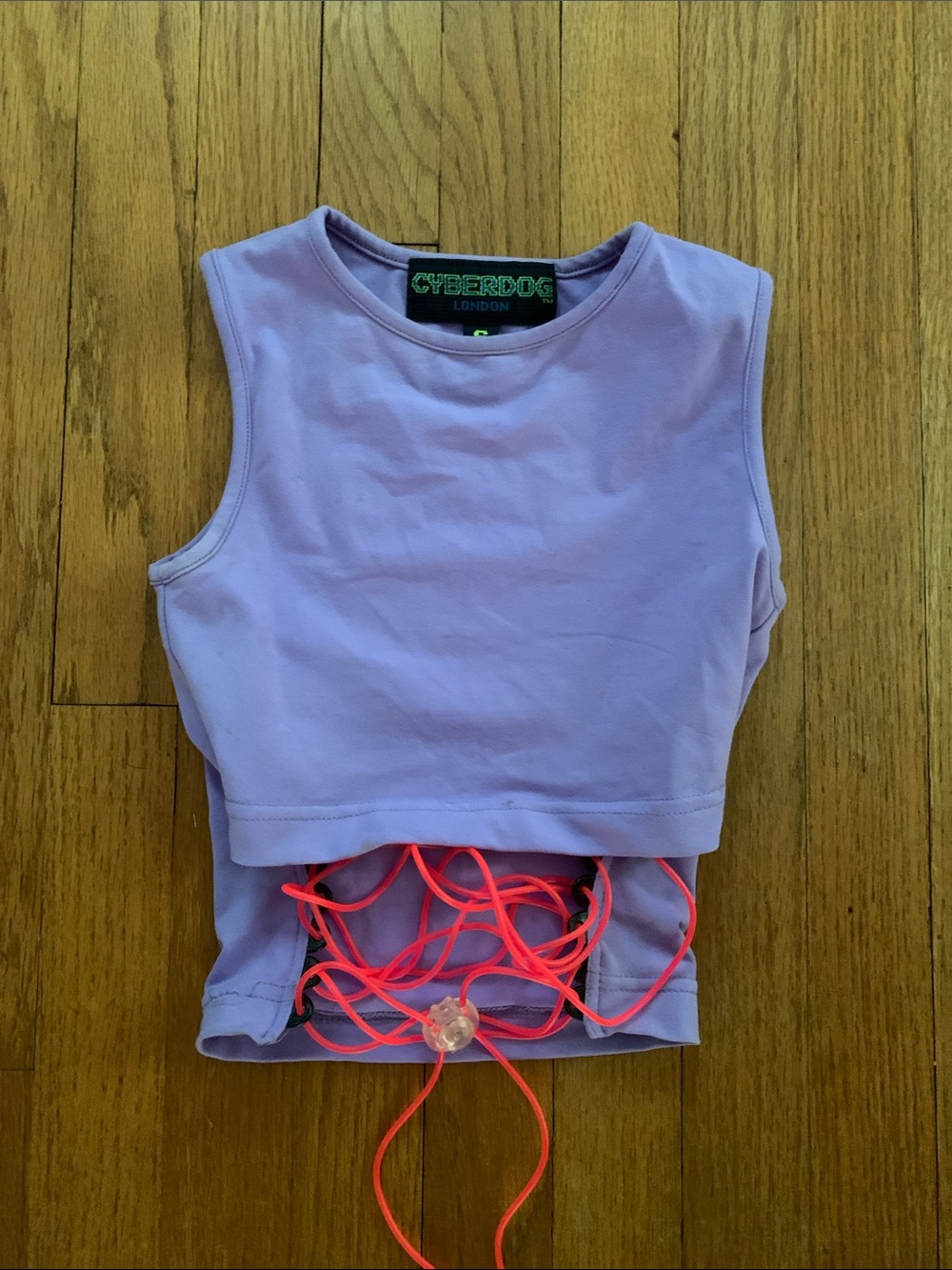 Cyberdog London Lavender Crop Top with Neon Pink Blacklight Reactive Lacing - Picture 3 of 15